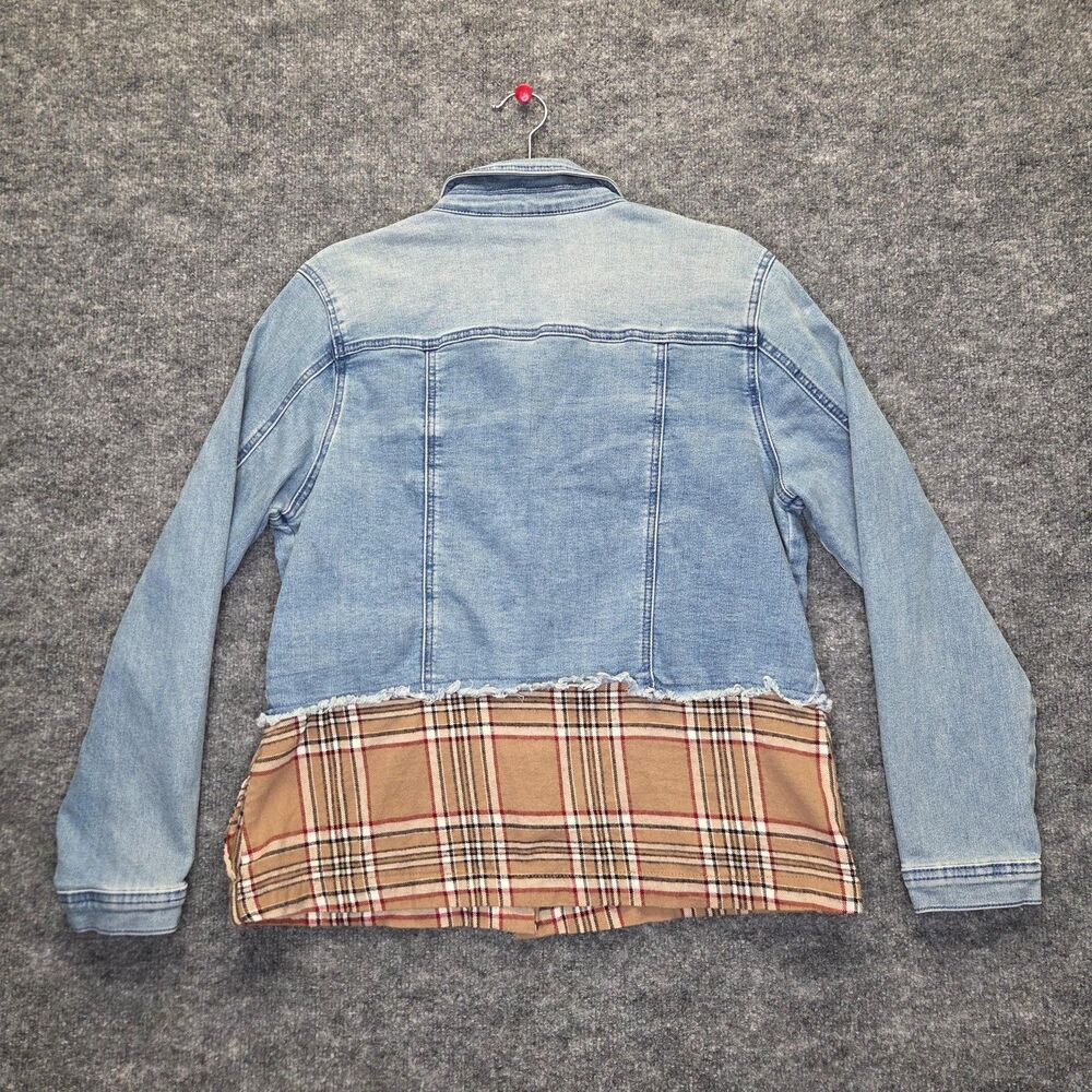 DG2 Diane Gilman Jacket Womens Large Denim Plaid Nova Contrast Hem Button Front - Picture 6 of 11